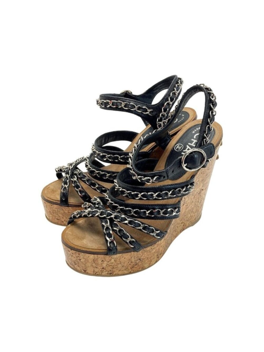 Chanel Chain Cork Wedge Sandals 3412 Black